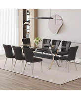 Elegant Glass Dining Set with Black Pu Striped Chairs (71"x35.4