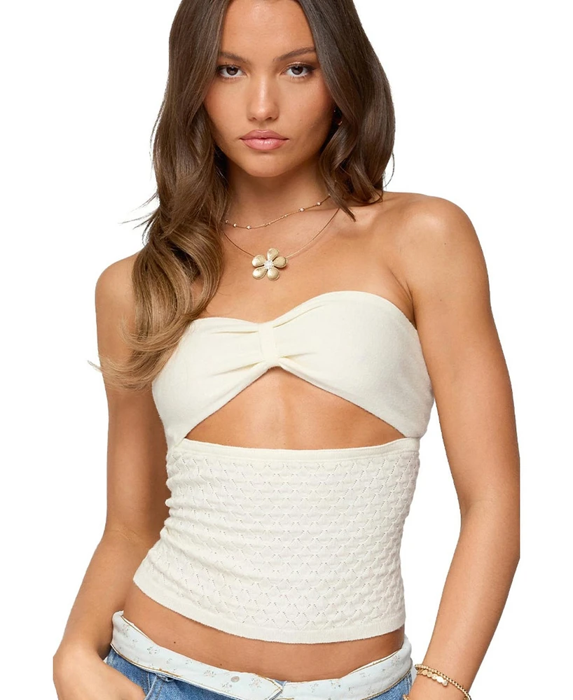Edikted Women's Textured Knit Strapless Cutout Top