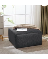 Modern Faux Leather Ottoman Square Footrest with Foam Cushion Modular Sectional for Living Room Seating or Coffee Table Use-The Pop Home