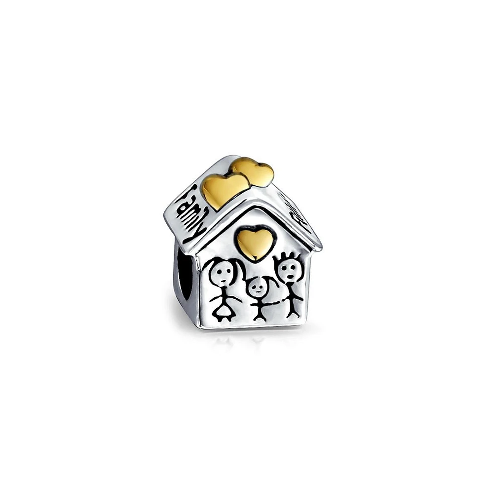Bling Jewelry Happy Home Cartoon Family House Charm Bead Two Tone Gold Plated Sterling Silver Fits European Bracelet