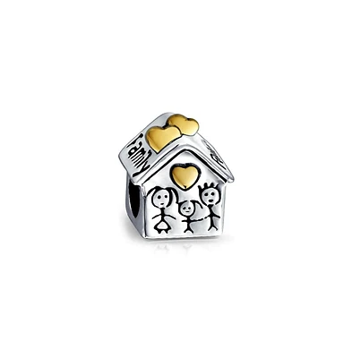 Bling Jewelry Happy Home Cartoon Family House Charm Bead Two Tone Gold Plated Sterling Silver Fits European Bracelet