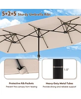 13 Ft Large Patio Umbrella with Led Solar Lights and Crank Handle