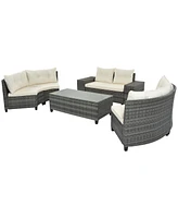 8 Piece Half-Moon Sectional Sofa Set with Rectangular Coffee Table & Removable Cushions