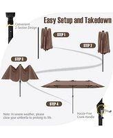 15.5 Ft Extra-Large Patio Umbrella with Led Solar Lights and Crank Handle