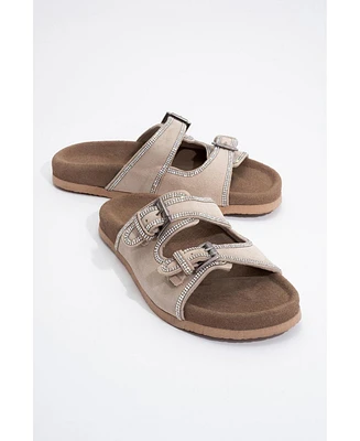 Allen Rhinestone Leather Slide Sandal (Women)