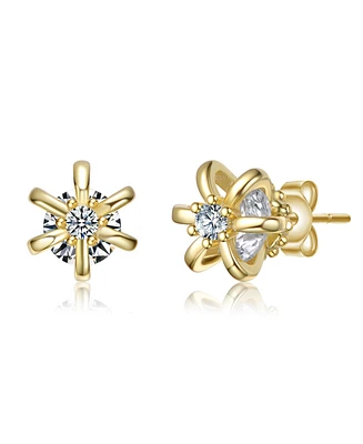 Kids 14K Gold Plated with Colored Cubic Zirconia Accents Flower Stud Earrings