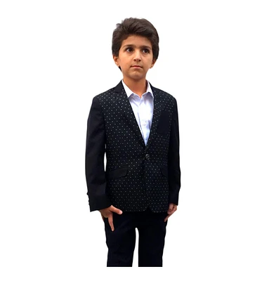 Elie Balleh Boys Black Slim Fit Diamond Dots Blazer
