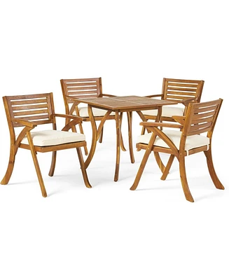 5-Piece Acacia Wood Dining Set With Cushions