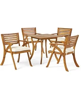5-Piece Acacia Wood Dining Set With Cushions