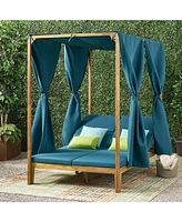 Kenzie Outdoor Daybed With Adjustable Lounges And Curtains