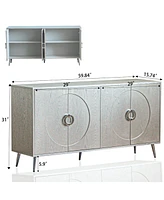 Modern Lacquered 4 Door Wooden Cabinet Sideboard Buffet Server Cabinet Storage Cabinet, for Living Room, Entryway, Hallway, Office, Kitchen and Dining