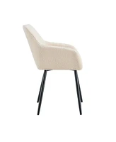 Leisure Modern Living Dining Room Accent Arm Chairs Club Guest with strong black metal Legs, Set of 2, Teddy fabric beige