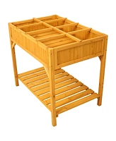 Raised Garden Bed with Legs, Wooden Elevated Planter Box with 8 Grids Divider & Protective Liner, Standing Garden Planter Bed for Vegetables Flowers H