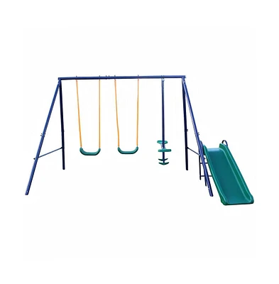 Heavy Duty A-Frame Metal Swing Set with Slide, 2 Weather-Resistant Seats, Easy Assembly, Perfect for Kids Ages 3-8