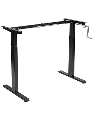 Hand Crank Stand Up Desk Frame, Manual Height Adjustable Standing Workstation with Foldable Crank Handle, Cable Management Tray