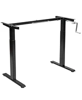 Hand Crank Stand Up Desk Frame, Manual Height Adjustable Standing Workstation with Foldable Crank Handle, Cable Management Tray