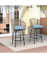 Mondawe Outdoor Bar Stools Set of 2, 2-Piece Patio with Armrests, All Weather Rattan Chairs Backrest, Wicker for Backya