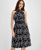 Anne Klein Women's Halter Neck Belted Midi Dress