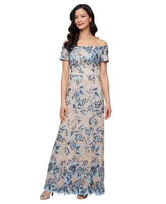 Alex Evenings Women's Off-The-Shoulder Lace A-Line Dress