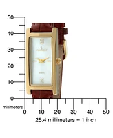 Peugeot Women's Rectangular Gold-Tone Case Watch Glossy Brown Leather Strap