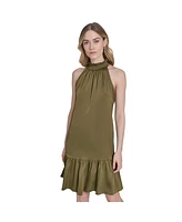 Vince Camuto Women's Satin Ruffled A-Line Halter Dress