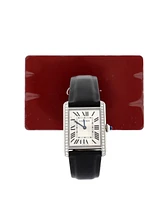 Pre-Owned Cartier Must de Cartier Tank Quartz Watch in Stainless Steel and Satin with Diamond Bezel 25mm