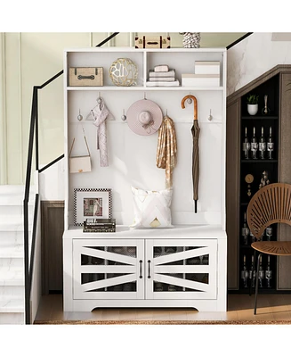 Entryway Bench with Coat Rack & Adjustable Shelves
