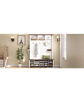 Farmhouse Hall Tree: Bench, Shelves, Hooks, & Shoe Storage