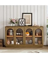 Large Storage Buffet Cabinet with Glass Doors (Pine)