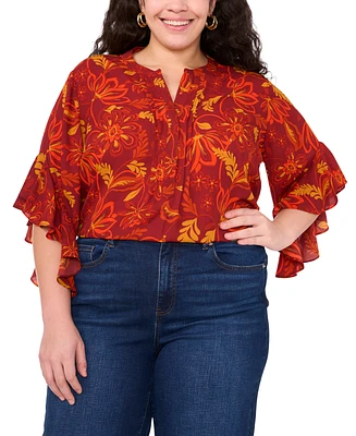 Vince Camuto Plus Split-Neck Ruffle-Cuff Blouse