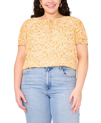 Vince Camuto Plus Printed Split-Neck Flutter-Sleeve Blouse