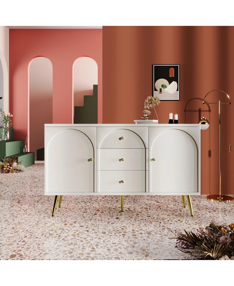 Metal & Wood Dining Cabinet - 3 Drawers, 2 Doors