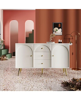 Metal & Wood Dining Cabinet - 3 Drawers, 2 Doors