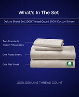 Luxury 1000 Thread Count Bed Sheets Set - 100% Cotton Sateen - Soft