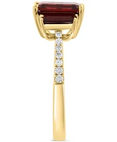 Effy Garnet (3-3/8 ct. t.w.) & Diamond (1/8 ct. t.w.) 3-Stone Ring in 14k Yellow Gold