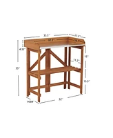 Folding Wooden Garden Work Bench with Shelves