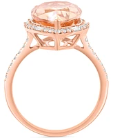 Effy Morganite (6 ct. t.w.) & Diamond (1/2 ct. t.w.) Pear-Shaped Halo Statement Ring in 14k Rose Gold