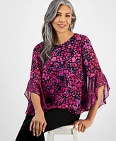 Kasper Women's Floral-Print Bell-Sleeve Top, Regular & Petite