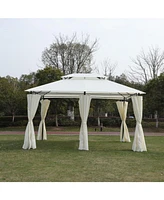 13x10 Outdoor Gazebo Canopy Tent w/ Mosquito Net - Beige