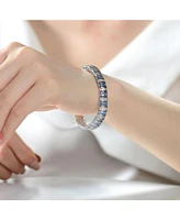 Sterling Silver White Gold Plating with Blue and White Cubic Zirconia Bracelet