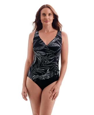 Longitude by Mimi Flamingo Leaf Encounter Ruffle Surplice One Piece Swimsuit