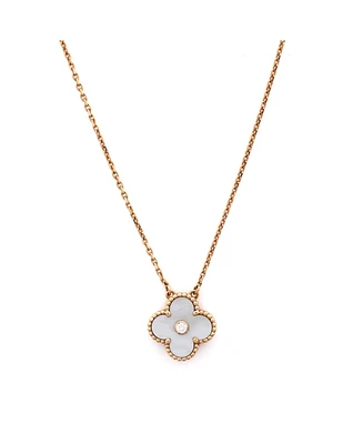 Pre-Owned Van Cleef & Arpels Vintage Alhambra Pendant Necklace 18K Rose Gold and White Mother of Pearl with Diamond