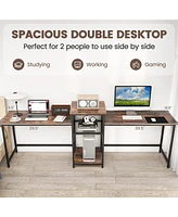 2-Person Computer Desk with Power Outlet and Printer Stand