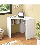 Corner Computer Desk Triangle Home Office Desk with Adjustable Shelf and Arc-Shaped Profile