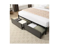Full Bed Frame, Storage Headboard with Charging Station, Solid and Stable, Noise Free, No Box Spring Needed, Easy Assembly