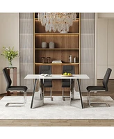 Snow Mountain Table & 4 Black Pu Chairs