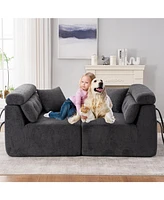 Gray 4-Seater Compression Sofa with Pillows