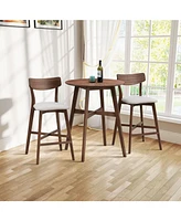 3 Pieces Bar Table Set,Modern Round Counter Height Pub Table, Wooden High Top with Bar Stools Pub Dining Set for Kitchen,Restaurant,Cocktail Bar,Walnu