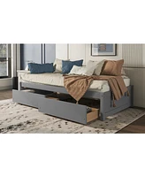 Twin Bed with 2 Drawers, Solid Wood, No Box Spring Needed, Grey
