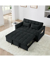 54.33 inch versatile foldable sofa bed in 3 lengths, modern sofa sofa sofa velvet pull-out bed, adjustable back (Black)